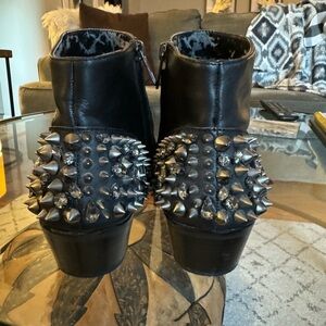 Sam Edelman, black leather, spike and gem booties